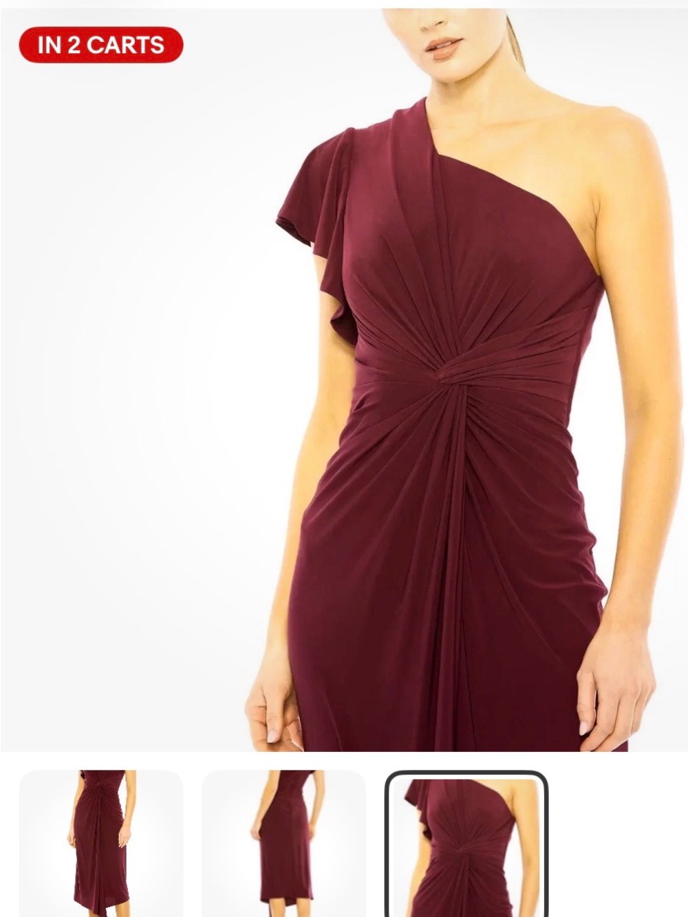Mac Duggal One-Shoulder Ruched Dress in Burgundy